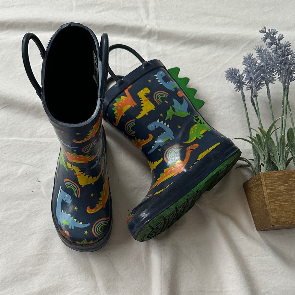 George Kids Dinosaur Rain Boots - Blue and Green